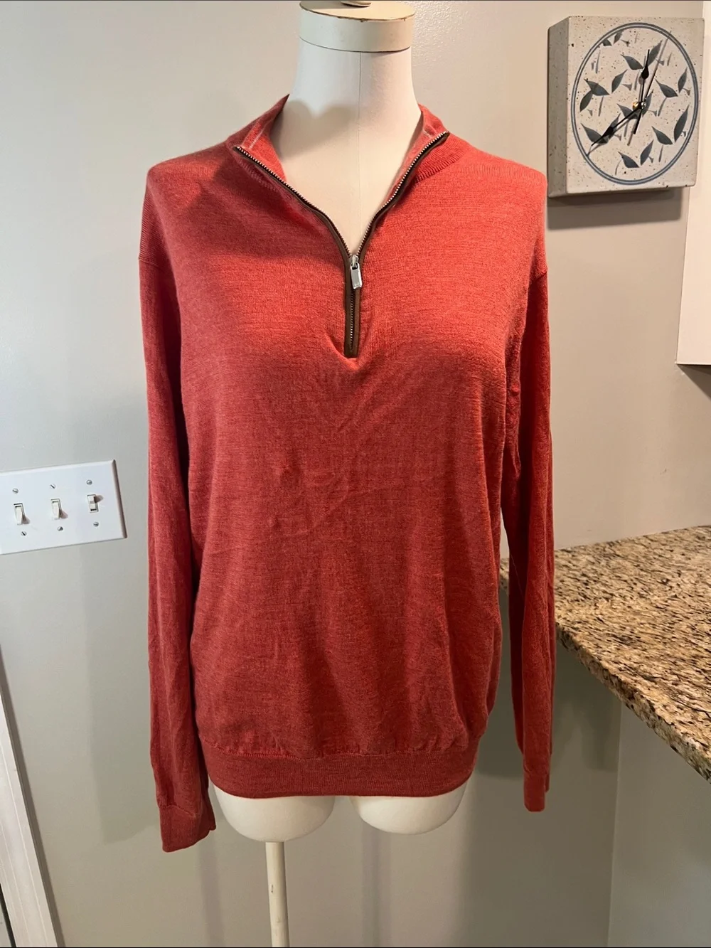 Peter Millar autumn crest  1/4 zip burnt orange merino wool lightweight sweater
